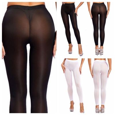 US Sexy Women Mesh Sheer Mid Waist Full Length Stretch Skinny Pants Tights Pants